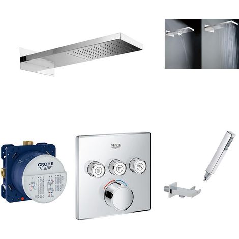 Grohe – Colonne de douche encastrée SmartControl – Pommeau pluie inox 240x100mm – Débit 15 l/min – Picots anti-calcaire – 3 sorties 1/2"
