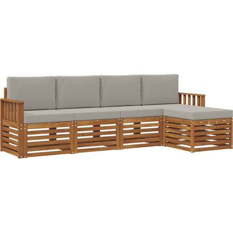 Ensembles de canapés avec coussin 5 pcs Salon de jardin Gris Naturel et Clair (1/5)