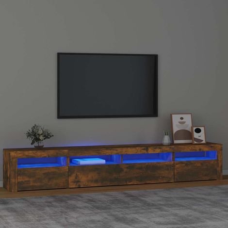 Meuble TV Banc TV Armoire TV avec lumières LED Chêne fumé 240x35x40 cm