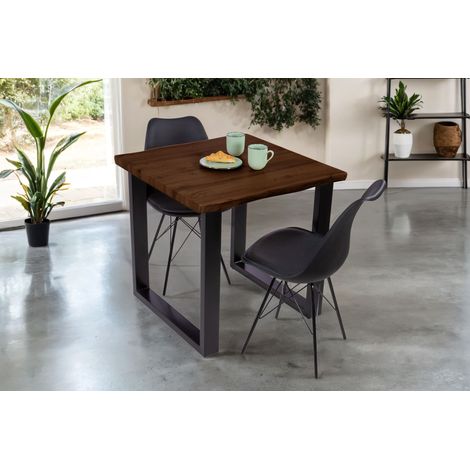 Esstisch Baumkante Holz-Optik Nussbaum 80 x 80 U-Gestell schwarz JOSY (1/5)