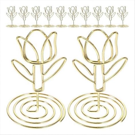10 tulpenförmige Metall-Kartenhalterclips für Tischkarten, Platzkarten, Fotos, Hochzeitsdekorationen, Silber (1/5)
