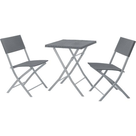Svita – Ensemble table et chaises de jardin 3 places – Polyrotin gris – Table 58x58cm – Chaises pliables confortables – Résistant aux intempéries