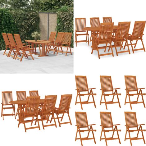 Juego de comedor para jardín 7 pzas madera maciza de eucalipto - Mesa de jardín - Sillas de jardín