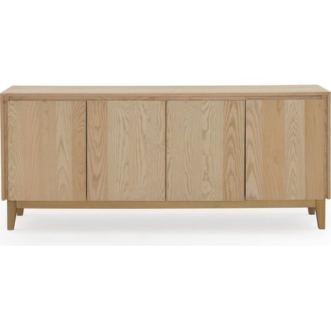 Sideboard mit 4 Türen, Eschenfurnier und Beinen aus Mangoholz in Goldfarbe (1/5)