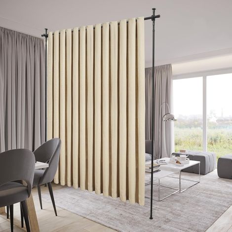 Raumteiler Paraventgestell Gardinenstange Flexibel Verstellbarer Paravent Raumtrenner Ohne Vorhang Höhenverstellbar Freistehend Teleskop Trennwand Für Schlafzimmer Wohnzimmer (Schwarz, Drei Stangen)