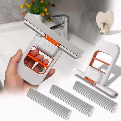 Mini fregona de escritorio plegable, portátil y autoescurrible con 2 cabezales de esponja reemplazables para cocina y baño. (1/5)