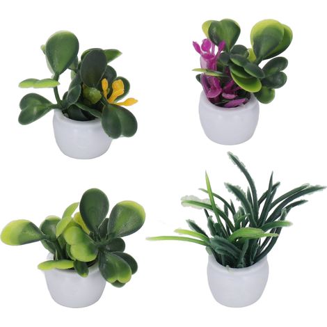 4 Miniatures plantes en pot pour maison de poupée, fleurs artificielles miniatures bonsaï, décoration jardin 1:12, lot de 4. (1/5)