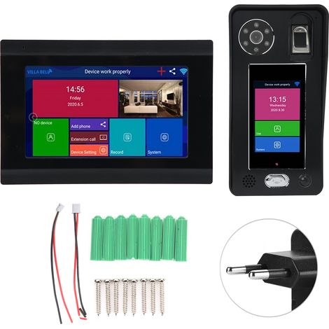 Sonomètre numérique WiFi 1080P 7 pouces, visiophone sans fil avec reconnaissance faciale, empreinte digitale et mot de passe, vision nocturne, télécommande, prise UE 100‑240V (1/5)