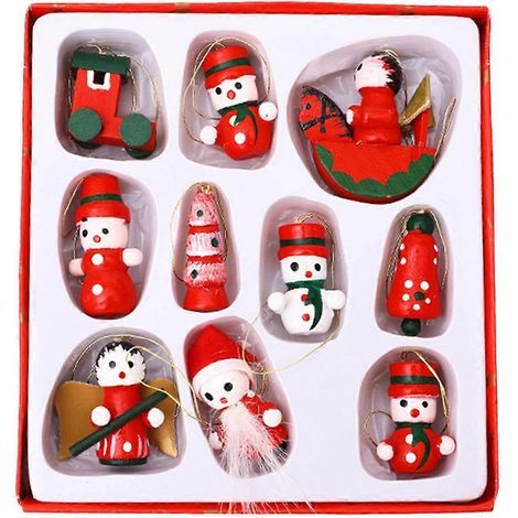 10 Stück Mini-Anhänger aus Holz als Weihnachtsbaumschmuck-12x11cm-Colorful (1/3)