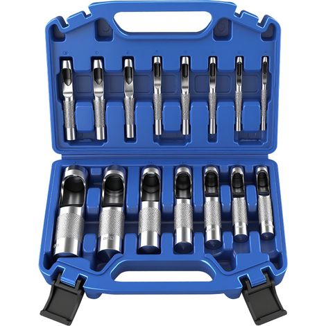 ALOVEZ 15-teiliges Gürtellocher-Set, Werkzeuge zum Stanzen von Leder und Karton, Rundstanzköpfe, Gürtellocher, Hohllochstanzen-Set