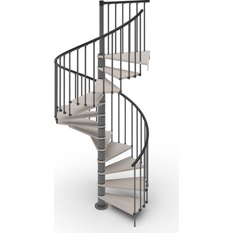Escalier colimaçon 15 marches - Hauteur à franchir de 3.08m à 3.60m - Ø 1.40m - Structure anthracite et marche Colombe - PHOLA140/SAMCOL-15