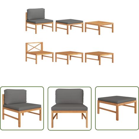 Salon de jardin 3 pcs Contemporain, Ensemble repas de jardin, avec coussins gris foncé Bois de teck OIB5893E (1/5)