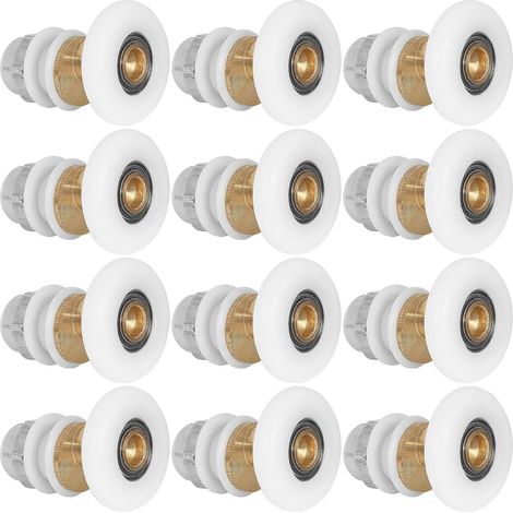 12er-Set Duschtürrollen, Messing-Duschschiebetürrolle 23 mm – Dicke: 6 mm