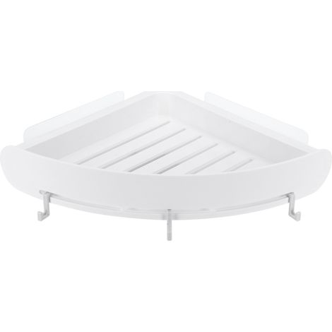 Estante de ducha sin taladrar – Soporte independiente para champú y gel de ducha – Accesorio de almacenamiento para baño con ganchos (Blanco, ABS, 239 x 332 mm, 3 kg, 3 ganchos, 2 tiras adhesivas) (1/5)