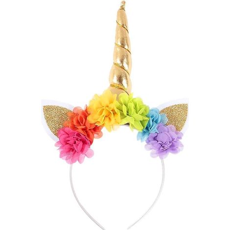 serre-tte Licorne Avec Fleurs Halloween Chapeau Dguisement Bandeau Feutre Corne Oreilles Mignon Licorne Unicorn Bandeau Cheveux Coiffure Licorne S (1/5)
