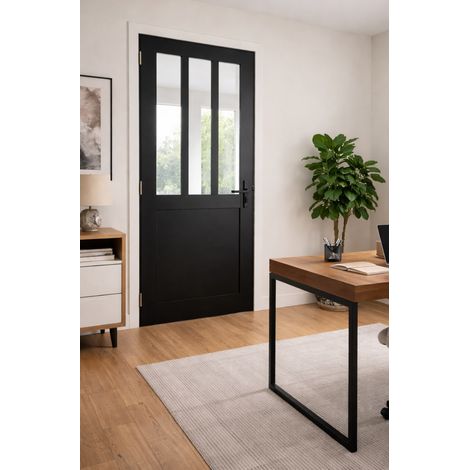 Bloc porte atelier nero H204 x L73 cm, lato tavolo P. destro, maniglia Gd Menuserie