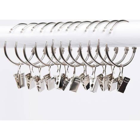 Rideau Crochets Anneaux Douche Crochets décoratifs de Rideau de Douche Glissement Crochets Black-36 Pcs, argent