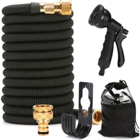 Tuyau d'Arrosage Extensible Haute Pression de 15m/50FT - Avec Pistolet à 8 Fonctions pour Nettoyage et Arrosage - Noir-INHHUB (1/5)