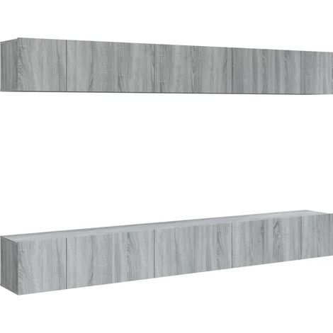 Lot de 8 meubles TV muraux pratiques et tendance 60 x 30 x 30 cm en bois d'ingénierie gris (1/5)