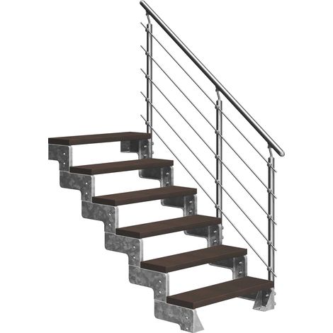 Dolle Außentreppe Gardentop 108-132cm Geschosshöhe mit Trimax dunkelbraun 100cm breit mit Prova-Geländer