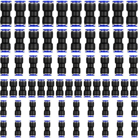 65 Pcs Connecteur Droit Pneumatique, Raccord Rapide Air comprimé Tuyau, Raccords de Tuyau d'Air Comprimé, Raccords Enfichables Pneumatiques de Tube de Ligne d'Air en Plastique, 4/6/8/10/12 mm (1/5)