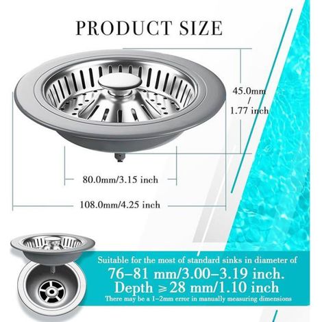 Filtre Évier - Crépine Pop Up Acier Inoxydable 304 - Pour Évier Cuisine - 1 Pièce (1/4)