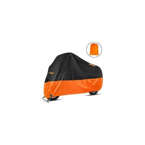 Housse de Protection Impermeable pour Moto Scooter Couverture Extérieur 210D Résistant aux déjections d'oiseaux, à la Poussière/ Neige/ Pluie, au Vent, Soleil, XXL 245x105x125cm Noir+Orange (1/5)
