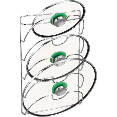 Filiyano-Étagère - Porte-couvercles mural pratique pour ustensiles de cuisine, en métal chromé (1 pièce, 5 niveaux, argent) (1/4)