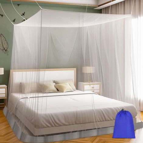 Moustiquaire pour lit, grand ciel de lit blanc pour fille, filet de lit suspendu, idéal pour la décoration de la chambre à coucher, voyage avec sac de rangement (moustiquaire de camping (1/5)