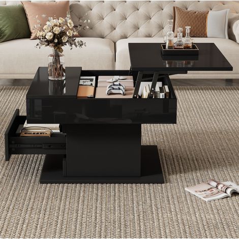 Mesa salón elevable con almacenaje brillo negro moderno OKMYHOME (1/5)