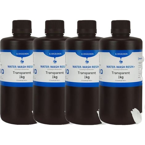 Resina per stampa 3D, lavabile con acqua, stampe di alta qualità, 4 kg trasparente (1/2)