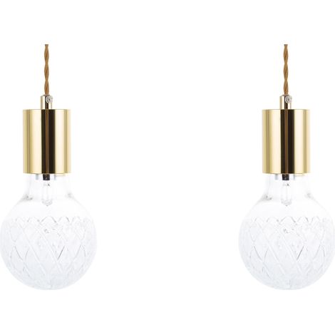 Conjunto de 2 lámparas de techo colgantes doradas estilo industrial minimalista de vidrio Anza (1/5)