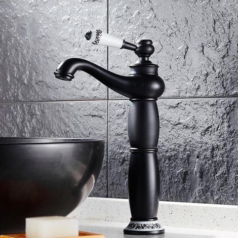 Mitigeur de lavabo - laiton - noir - surélevé - monocommande (1/5)