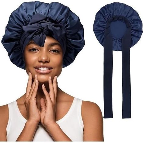 (Blue)Satin nightcap for natural hair - 2 pieces - Blue (1/4)