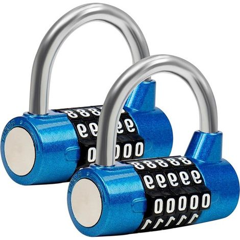 Candados Allecto de combinación azul de 5 dígitos (paquete de 2),Para interiores y exteriores,Ideales para gimnasios,puertas y cobertizos (1/5)