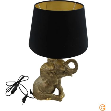 [GEBRAUCHT] B-Ware Kare Tischleuchte Lampe Happy Elefant Schirm Leuchte Schwarz Gold Kunstharz