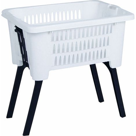 Wäschekorb mit klappbaren Füßen 60 x 40 cm - weiß - Kunststoff Stand Wäschebox Korb