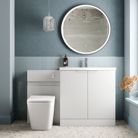 1300mm Fluted Bathroom Vanity Unit Set and Provence Back-to-Wall Toilet White (1/4)