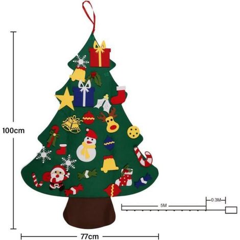 Sapin de Noël - - 1m - Feutre - Guirlande lumineuse 5m - 30 décorations DIY (1/4)