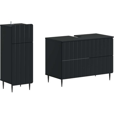 2-teiliges Badezimmer Schrank Set ZWOLLE Schwarz Holzwerkstoff vidaXL (1/5)