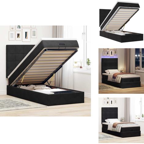 Ottoman-Bett mit Matratzen & LEDs Schwarz 100x200 cm Samt - Ottoman-Bett - Ottoman-Betten - Bettrahmen - Bettgestell (1/5)