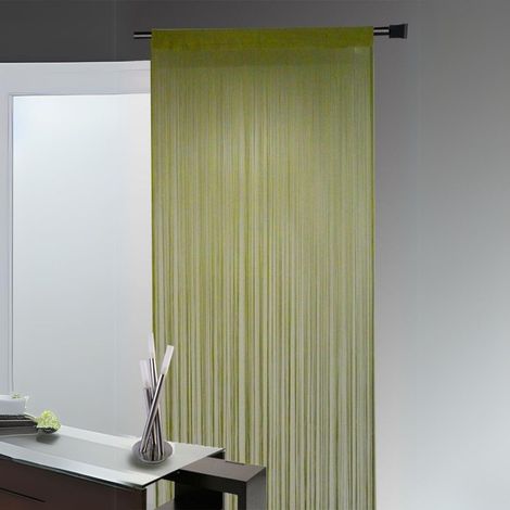 Rideau à Fils Spaghetti Polyester - Design Moderne Unis - Séparation Pièce, Porte, Fenêtre - Voilage Tamisant Transparent - Ø 90 x 240 cm - Vert Clair