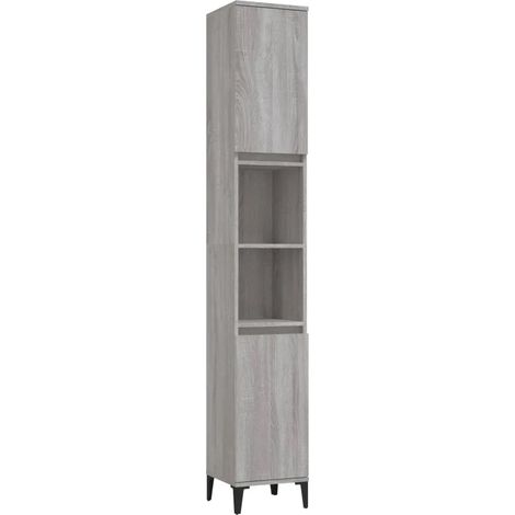 Armario de baño gris Sonoma almacenamiento con 2 estantes diseño moderno 30 x 30 x 190 cm de madera contrachapada gris 020048402 (1/5)