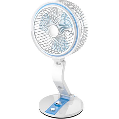 Ventilatore ricaricabile tramite USB con luce notturna, velocità e luminosità regolabili, multifunzionale, montabile a parete per l'uso su scrivania (bianco)