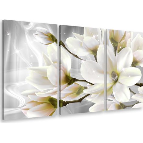 Tableau triptyque fleurs blanches et scintillement - 90x60 cm (1/4)