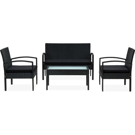 Salon de jardin 4 pcs Contemporain, Ensemble repas de jardin, avec coussins Résine tressée Noir OIB7289E (1/5)