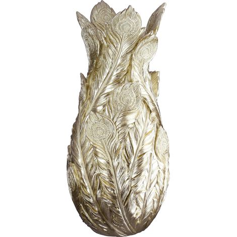 Vase en résine Doré Brillant Motif Plume de Paon Hauteur 40 cm x Ø 19 cm (1/4)