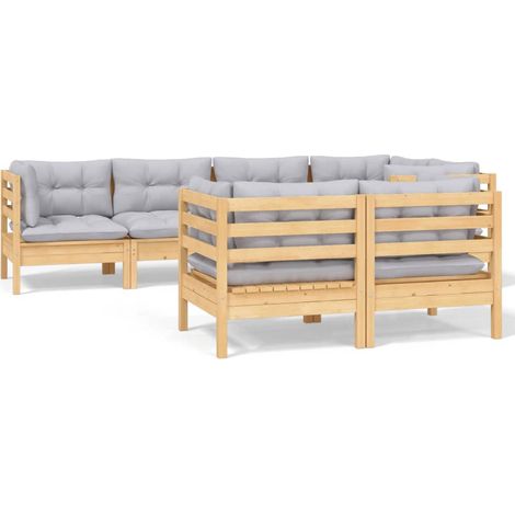 Maison Exclusive - Set Divani da Giardino 7 pz con Cuscini Grigi Massello di Pino (1/5)