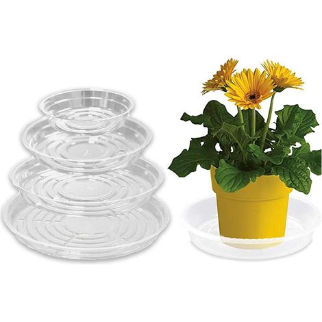 Ensemble de 8 soucoupes pour plantes (15 cm / 20 cm / 25 cm / 30 cm) — Plateaux transparents. Convient aux pots de fleurs, pour les plantes d'intérieur et d'extérieur. (1/4)