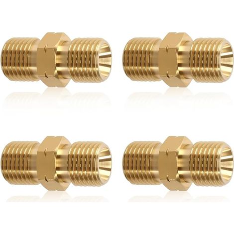 Lot de 4 Raccord Tuyau Gaz Laiton, Filetage Extérieur Gauche 1/4", Double Mamelon, Climatisation Solaire (1/5)